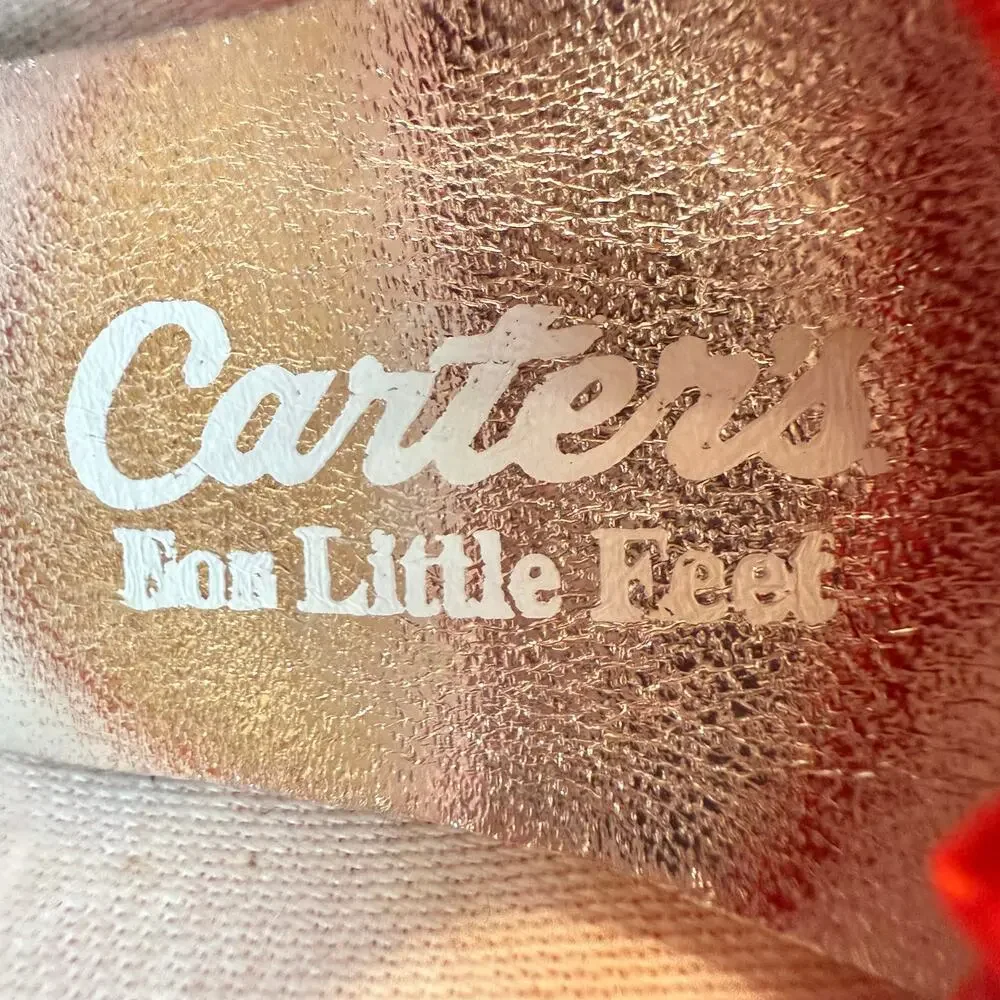 Vintage Carter's Red Baby Shoes Mary Janes Lace Bow Infant Newborn Girl 0